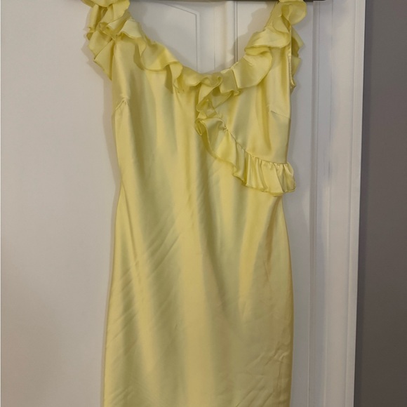 Yellow Ruffle Satin Dress - Picture 2 of 3